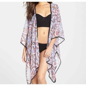 Red Carter Anthropologie Kimono Swim Cover Up Festival Abstract Print Boho Women